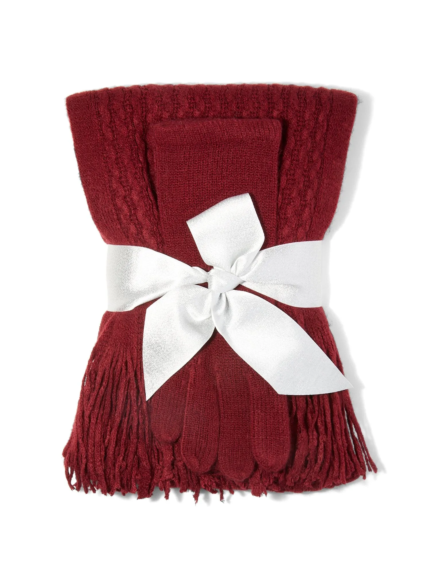 2-Piece Popcorn-Knit Scarf & Gloves Set