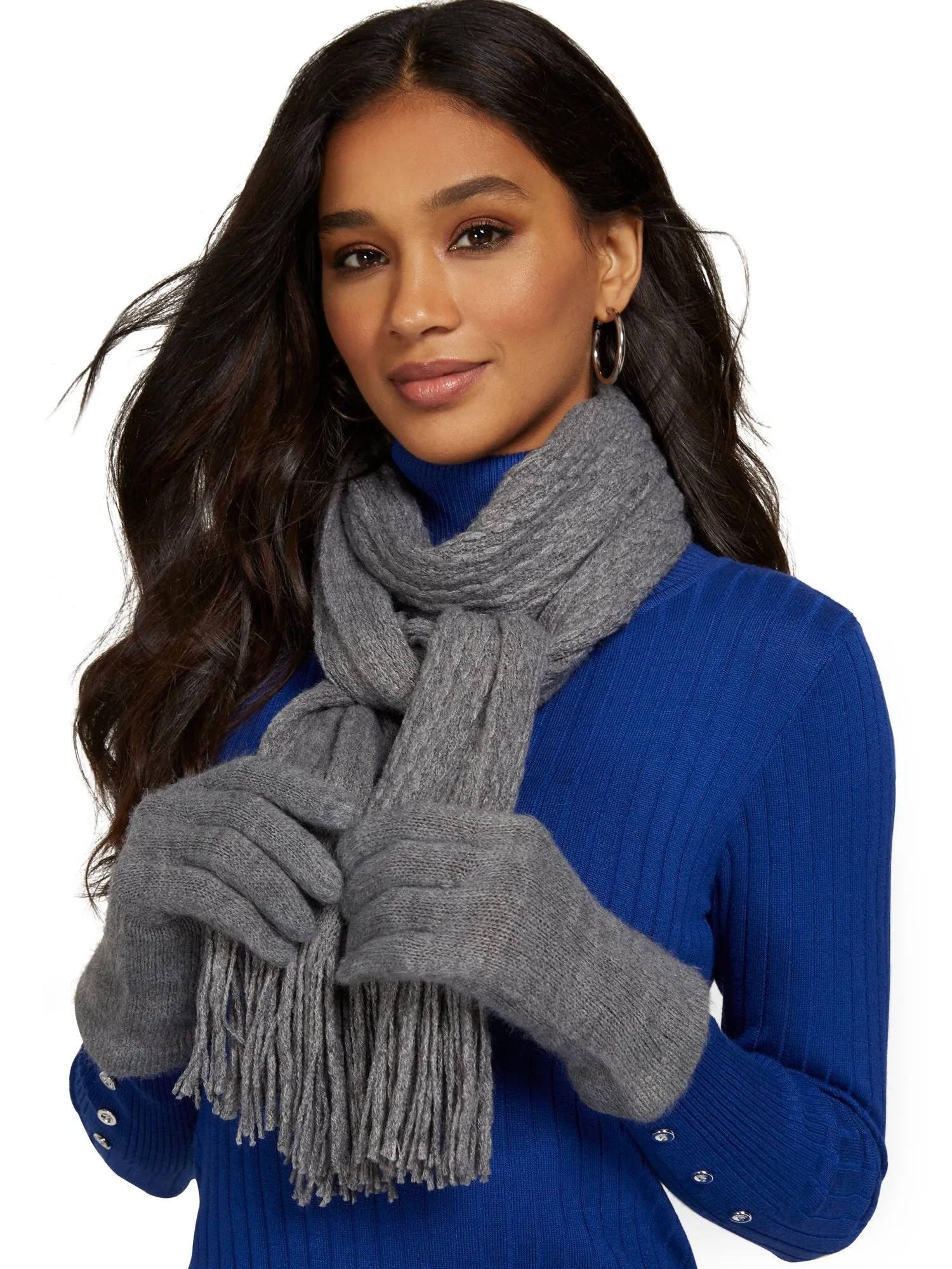 2-Piece Popcorn-Knit Scarf & Gloves Set