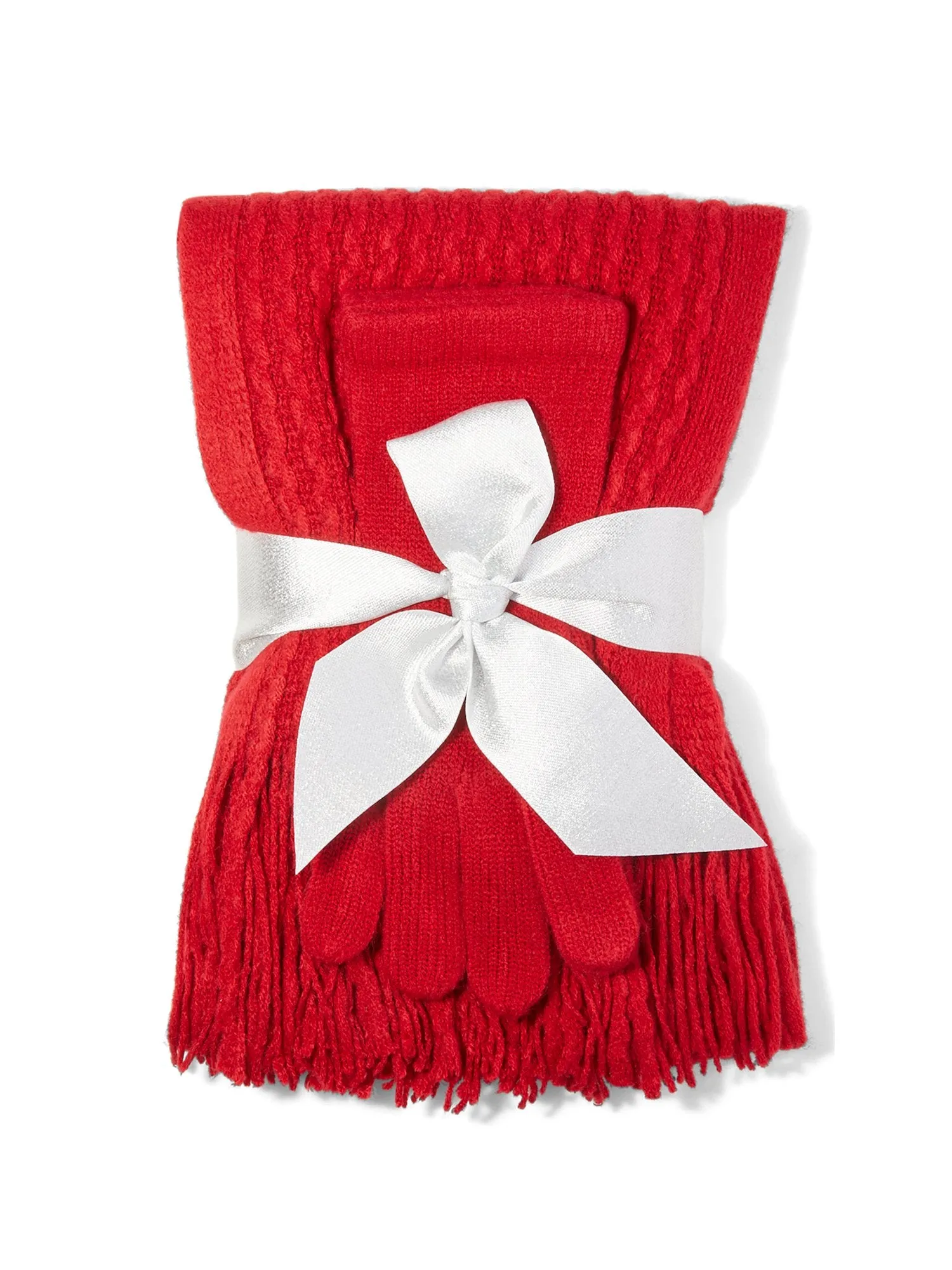 2-Piece Popcorn-Knit Scarf & Gloves Set