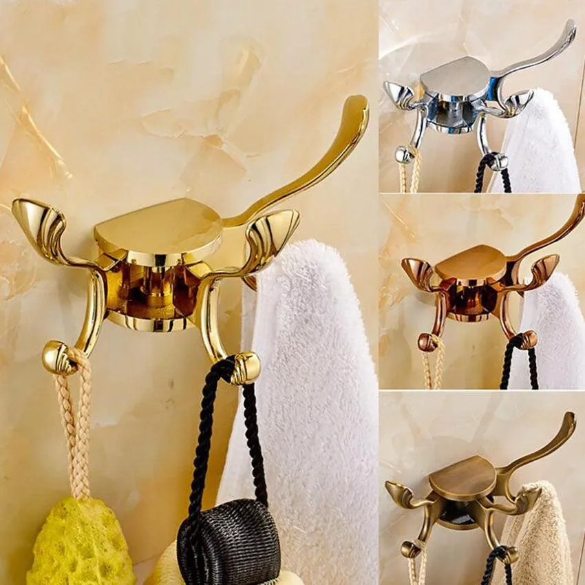 3 Hooks Rotatable Hanging Robe Hooks Wall Mounted Coat Hanger Hook