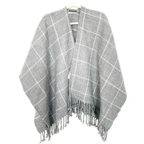 Abercrombie & Fitch Grey and White Striped Poncho- One Size