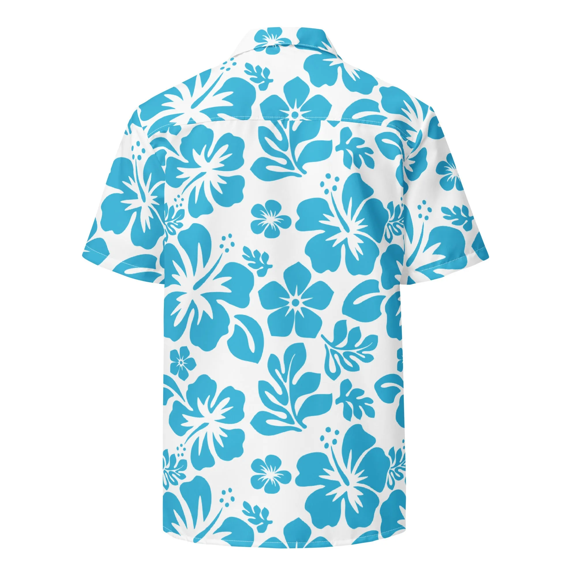 Aqua Blue and White Hawaiian Print Aloha Shirt