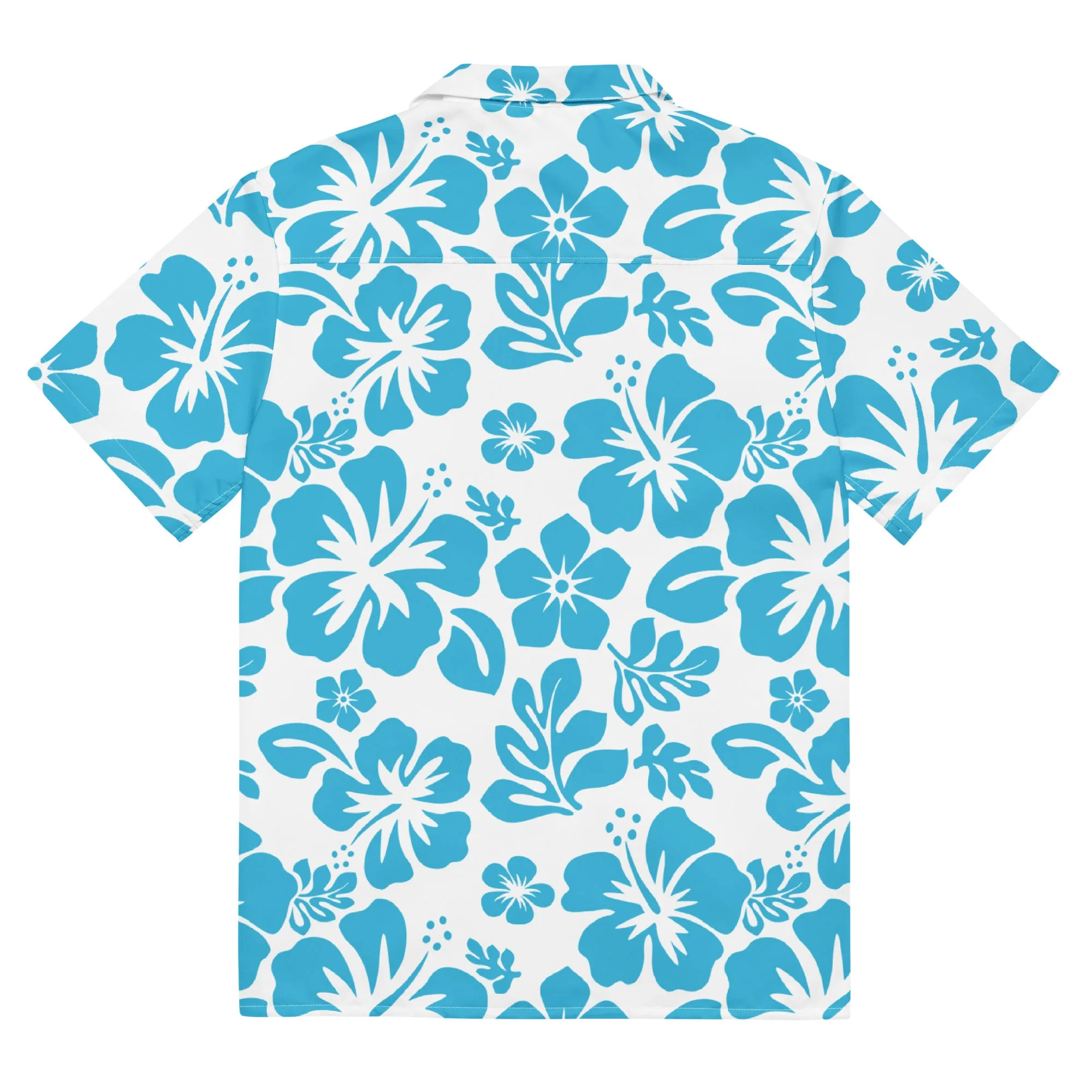 Aqua Blue and White Hawaiian Print Aloha Shirt