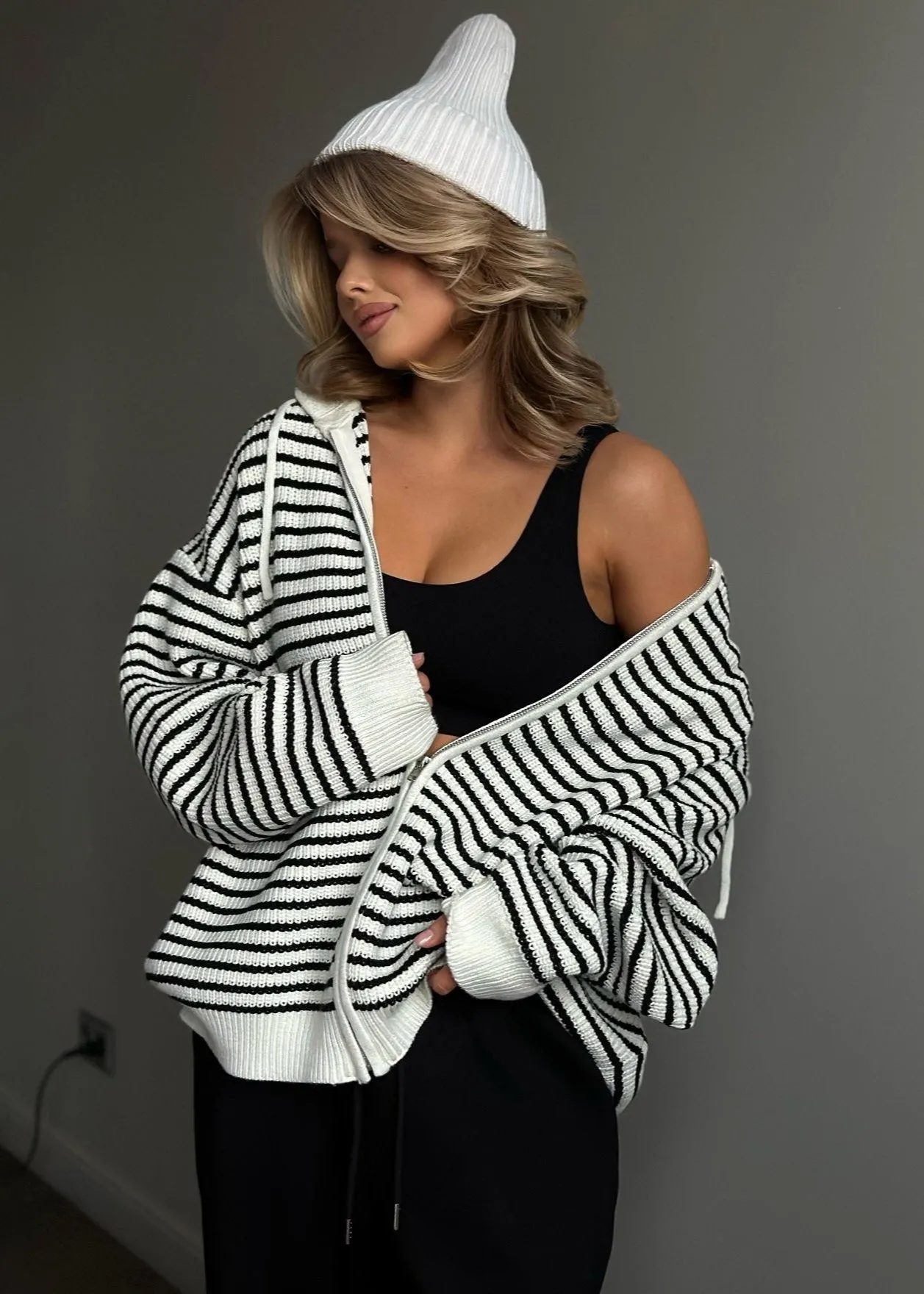 Aubrey Striped Oversized Zip-Up Hoodie