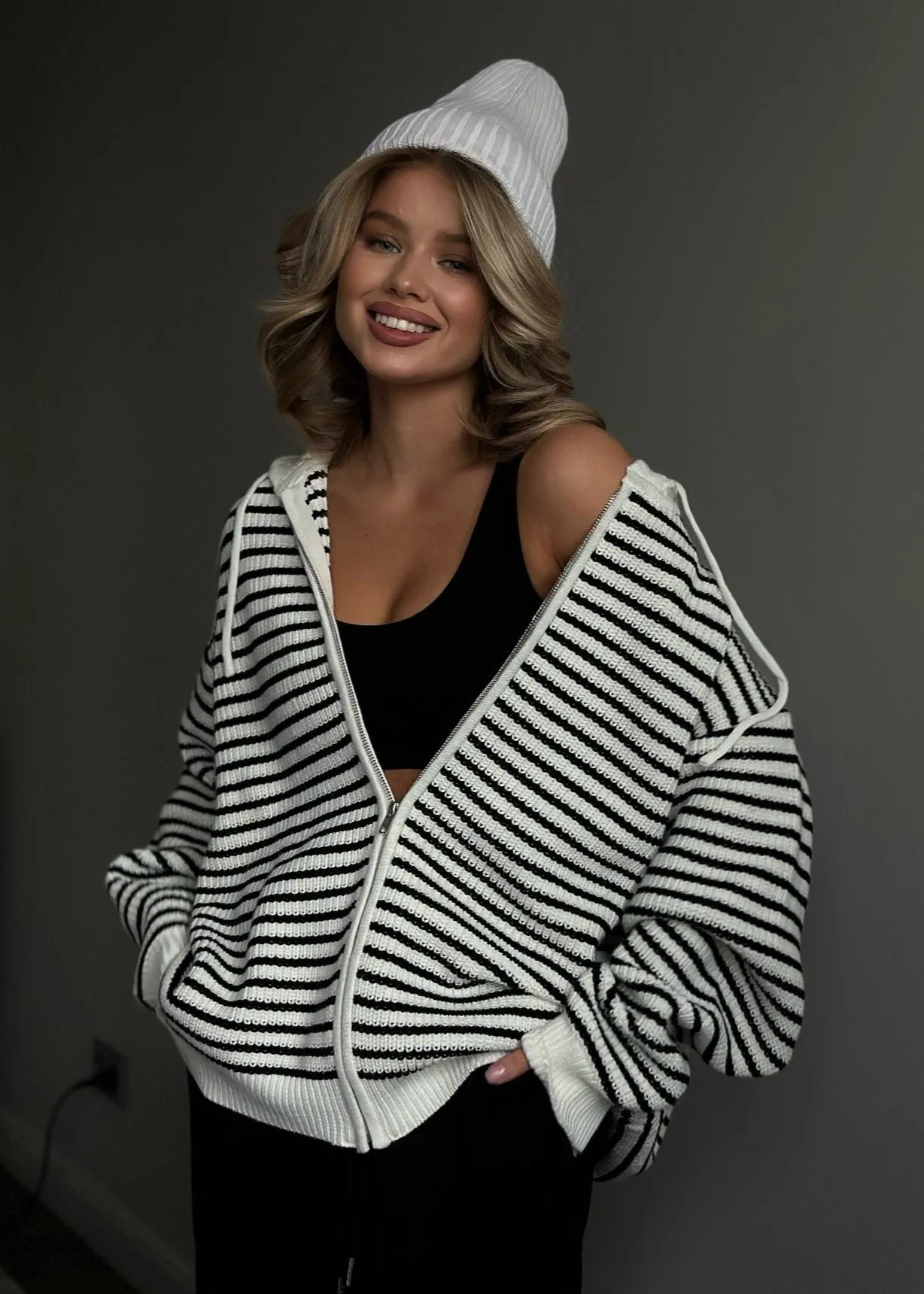 Aubrey Striped Oversized Zip-Up Hoodie