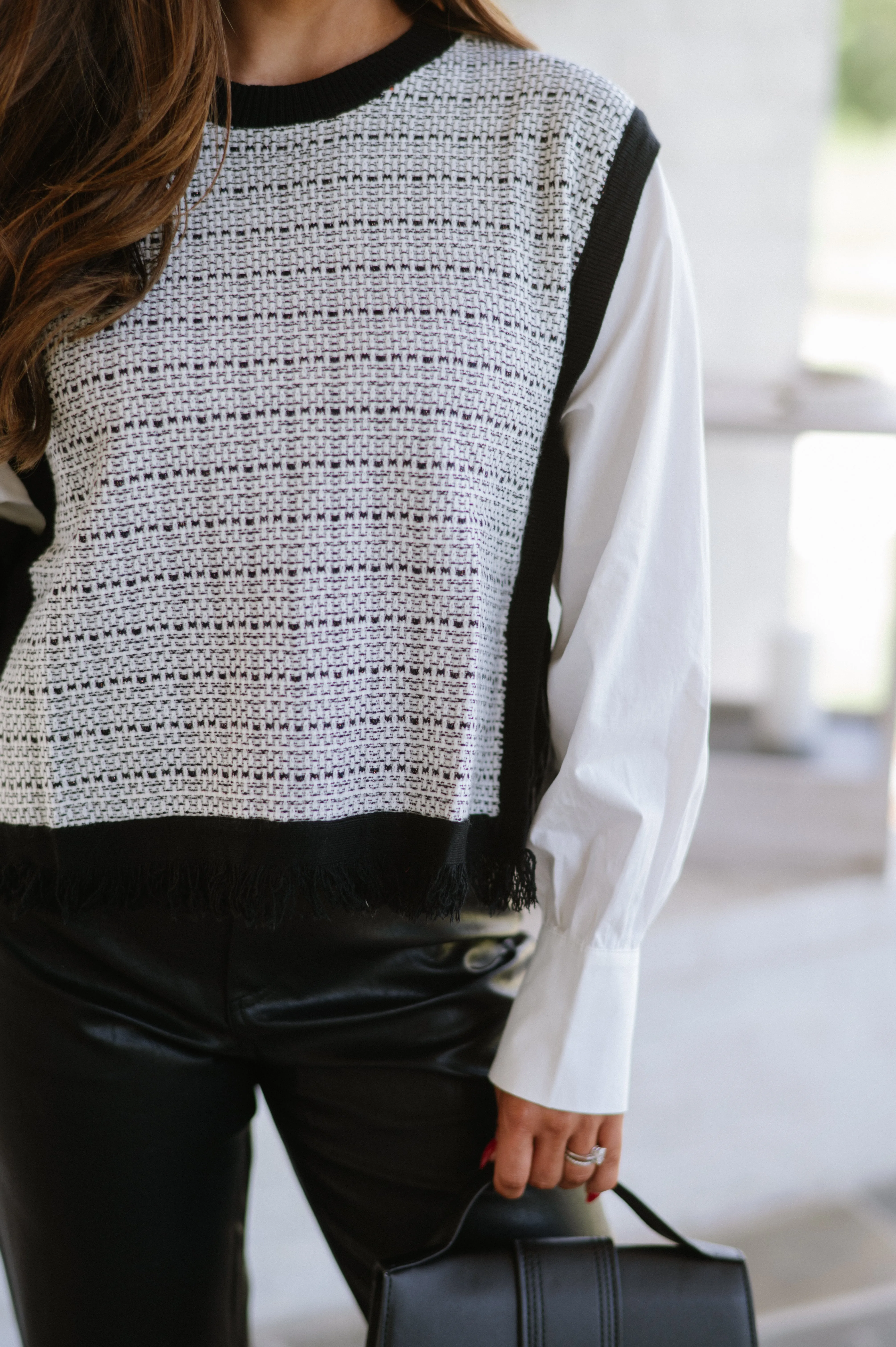 Autumn Knit Combo Top-Black