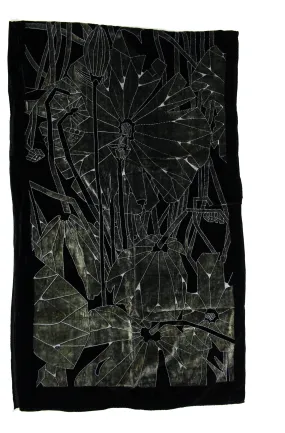 Black   Brown Abstract Patterned Devore Velvet Scarf (176 x 52cm)