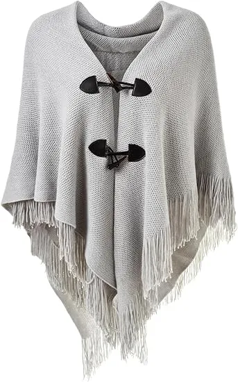 Black Knit Fringe Winter Poncho