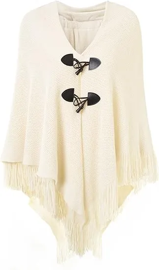 Black Knit Fringe Winter Poncho