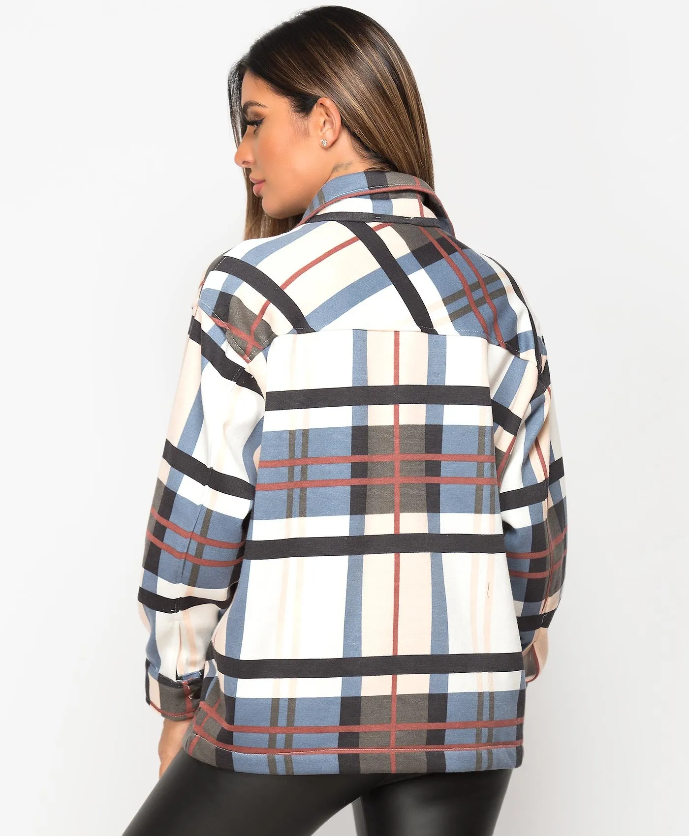 Blush Fleece Oversized Check Shirt Shacket