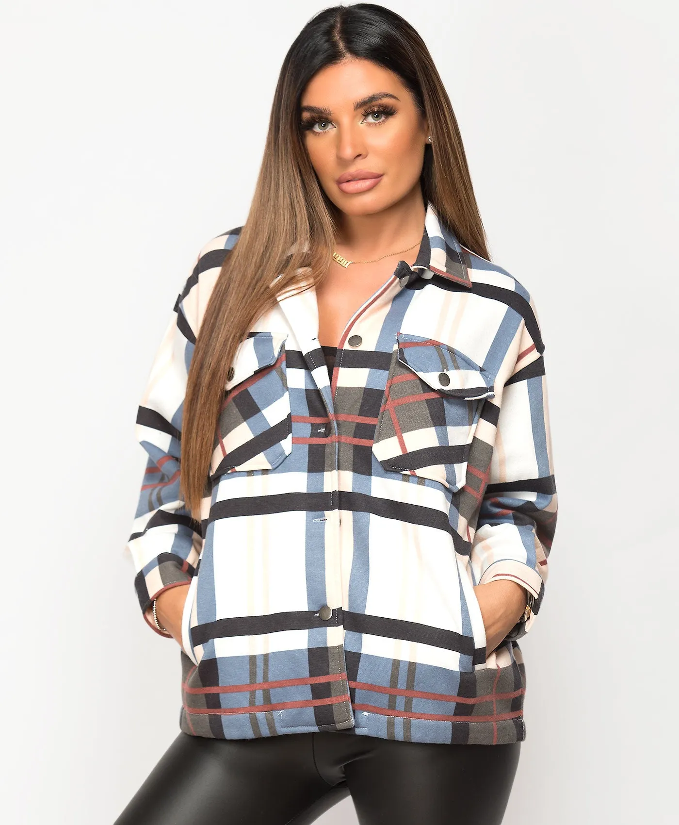 Blush Fleece Oversized Check Shirt Shacket