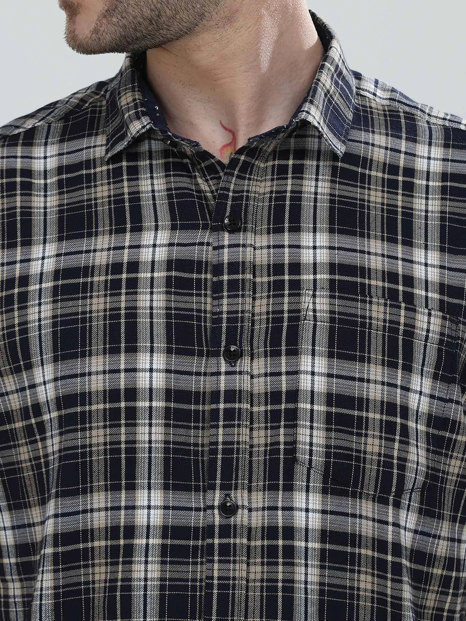 Brown on White Checkered Cotton Half Shirt