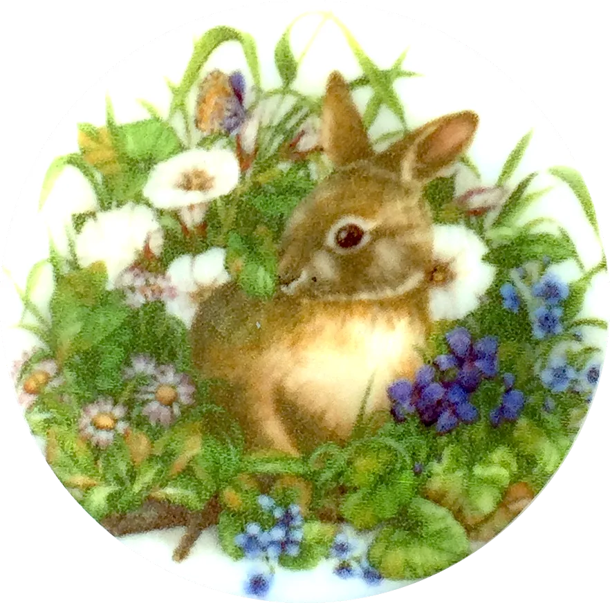 Bunny in Flowers Pearl Button 1 - 3/8" Artisan Made