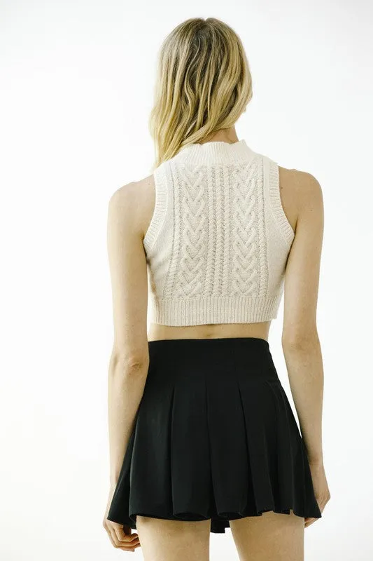 Cable Heart Knit Cropped Mocked Top