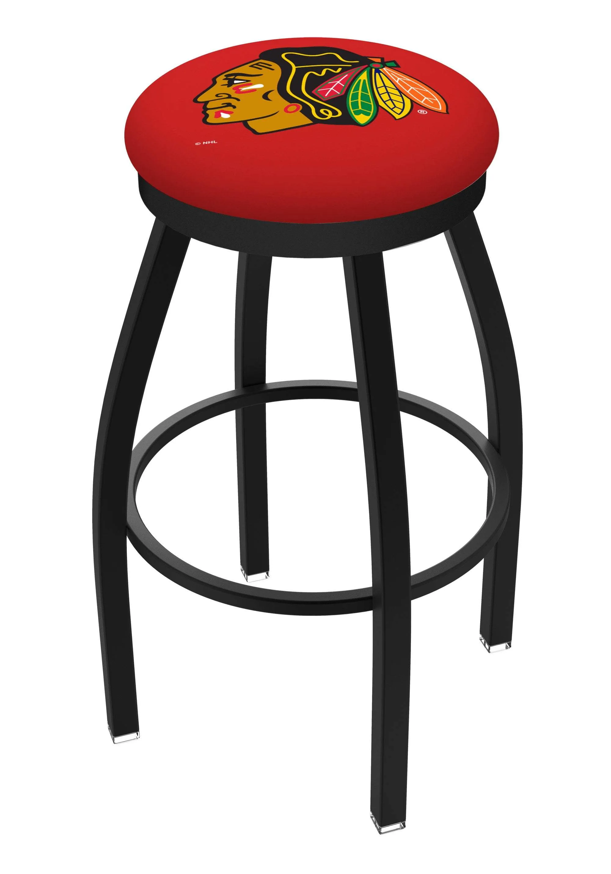 Chicago Blackhawks HBS Black Swivel Bar Stool with Red Cushion