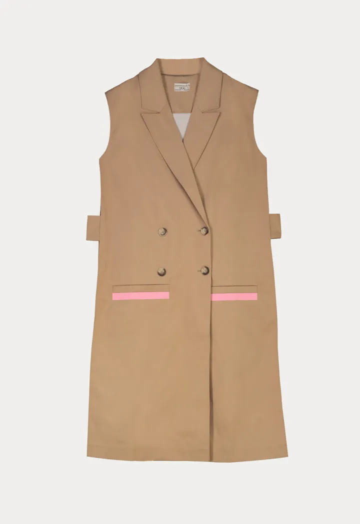 Choice Double Breasted Sleeveless Coat Beige