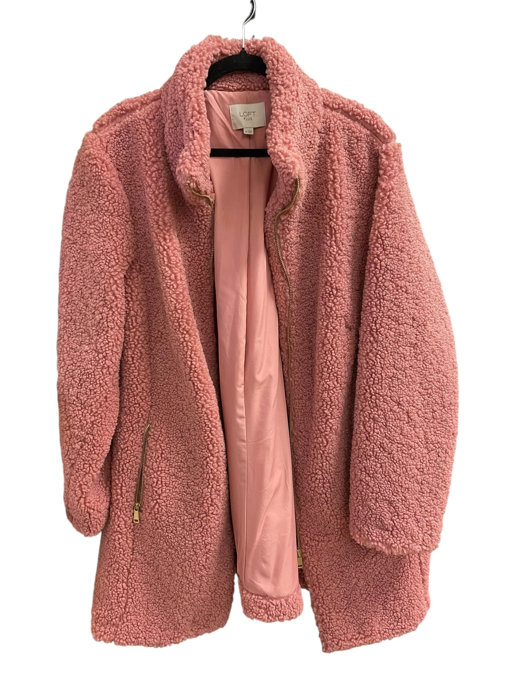 Coat Faux Fur & Sherpa By Loft In Pink, Size: 1x