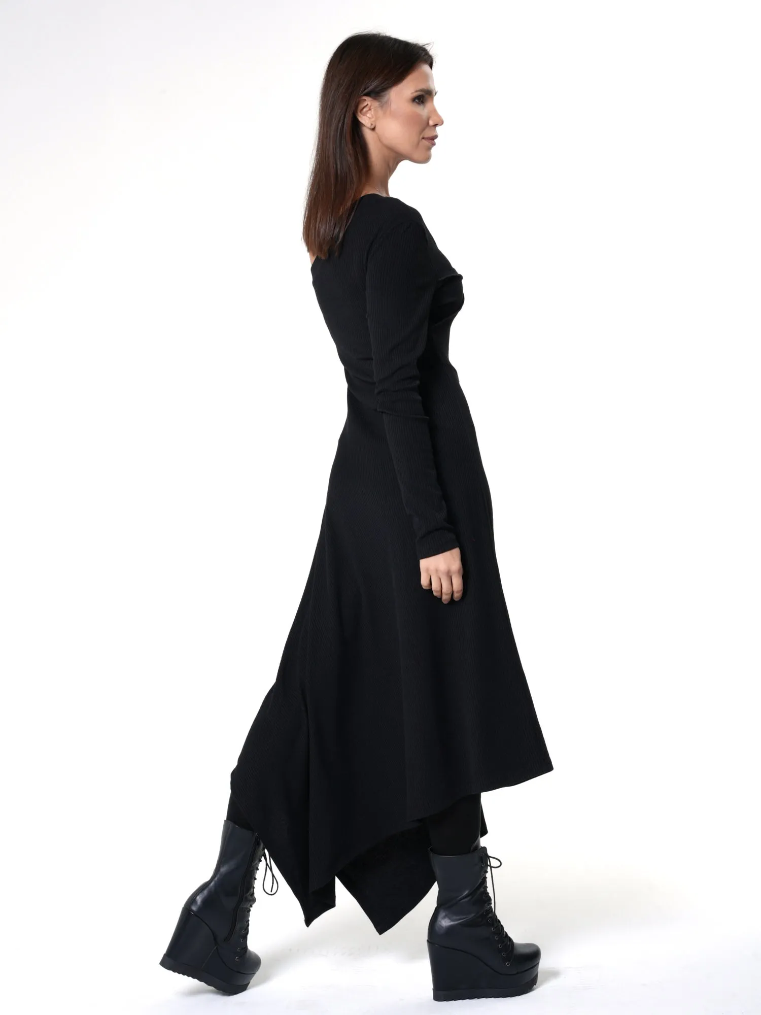 Cold Shoulder Asymmetric Dress In Black