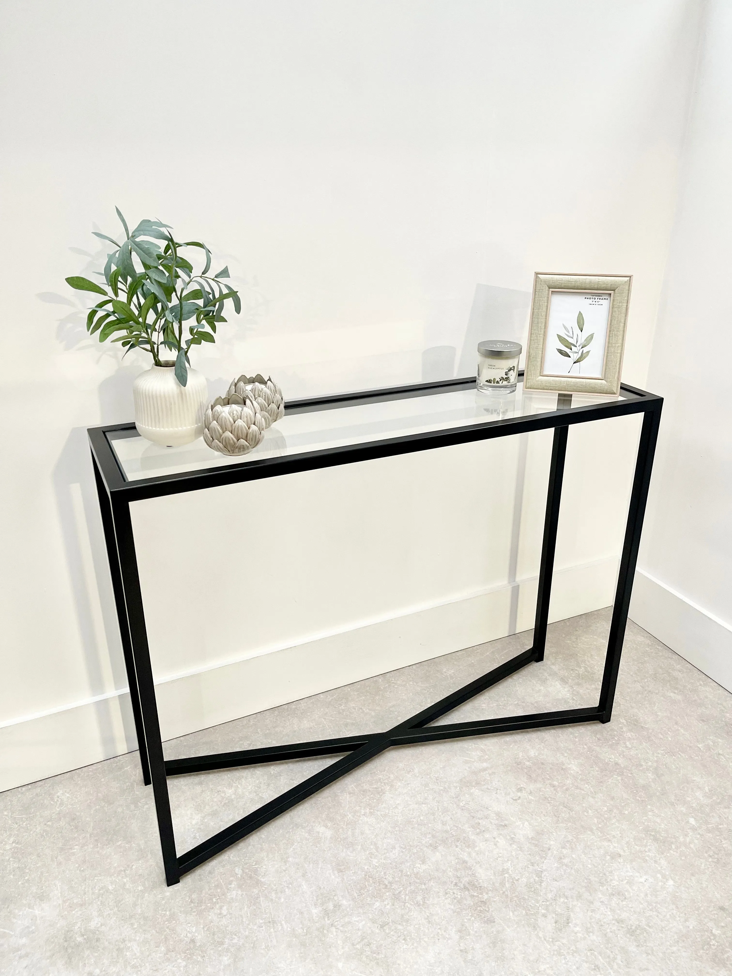 Crossley Glass Metal Console Table - Black