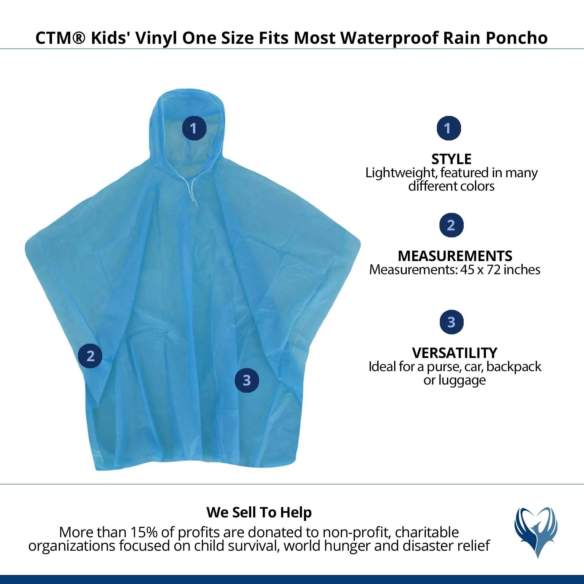 CTM® Kids' Vinyl One Size Fits Most Waterproof Rain Poncho