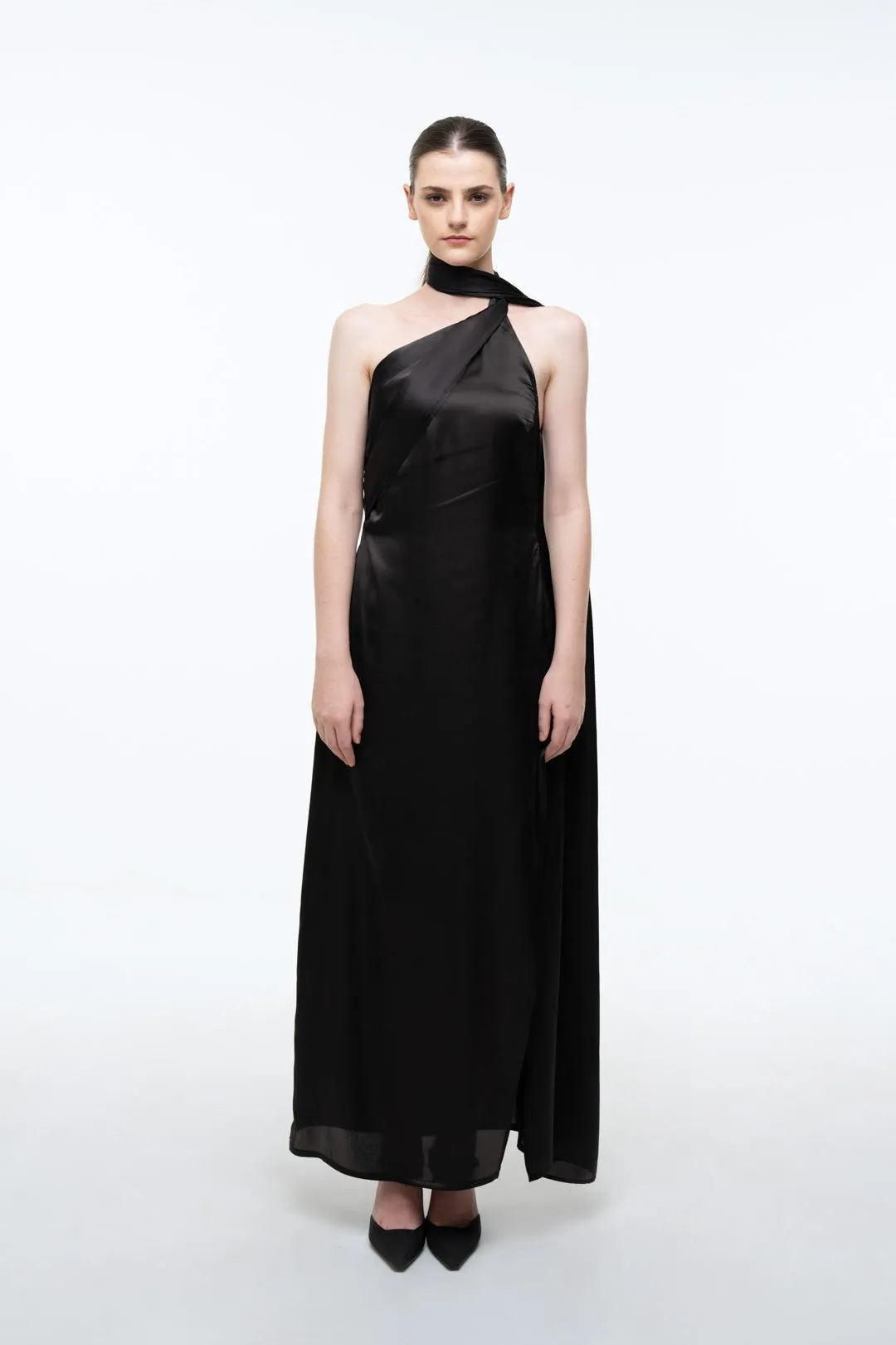 DRAPE SHAWL-NECK DRESS