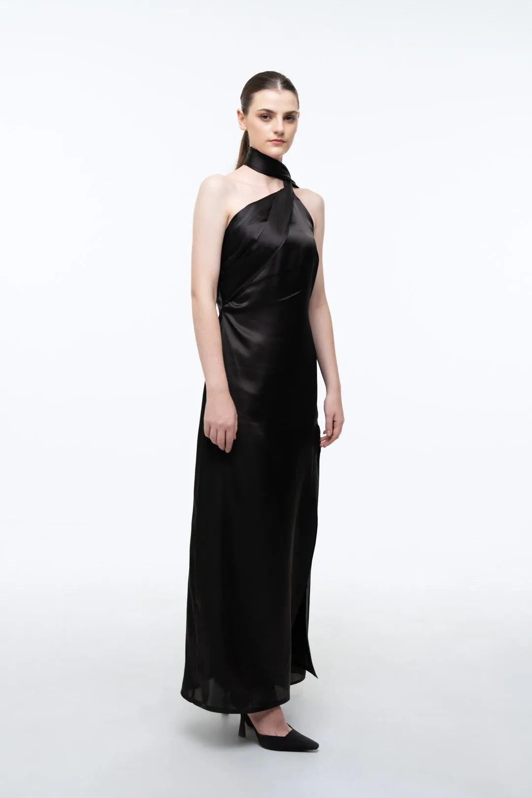 DRAPE SHAWL-NECK DRESS