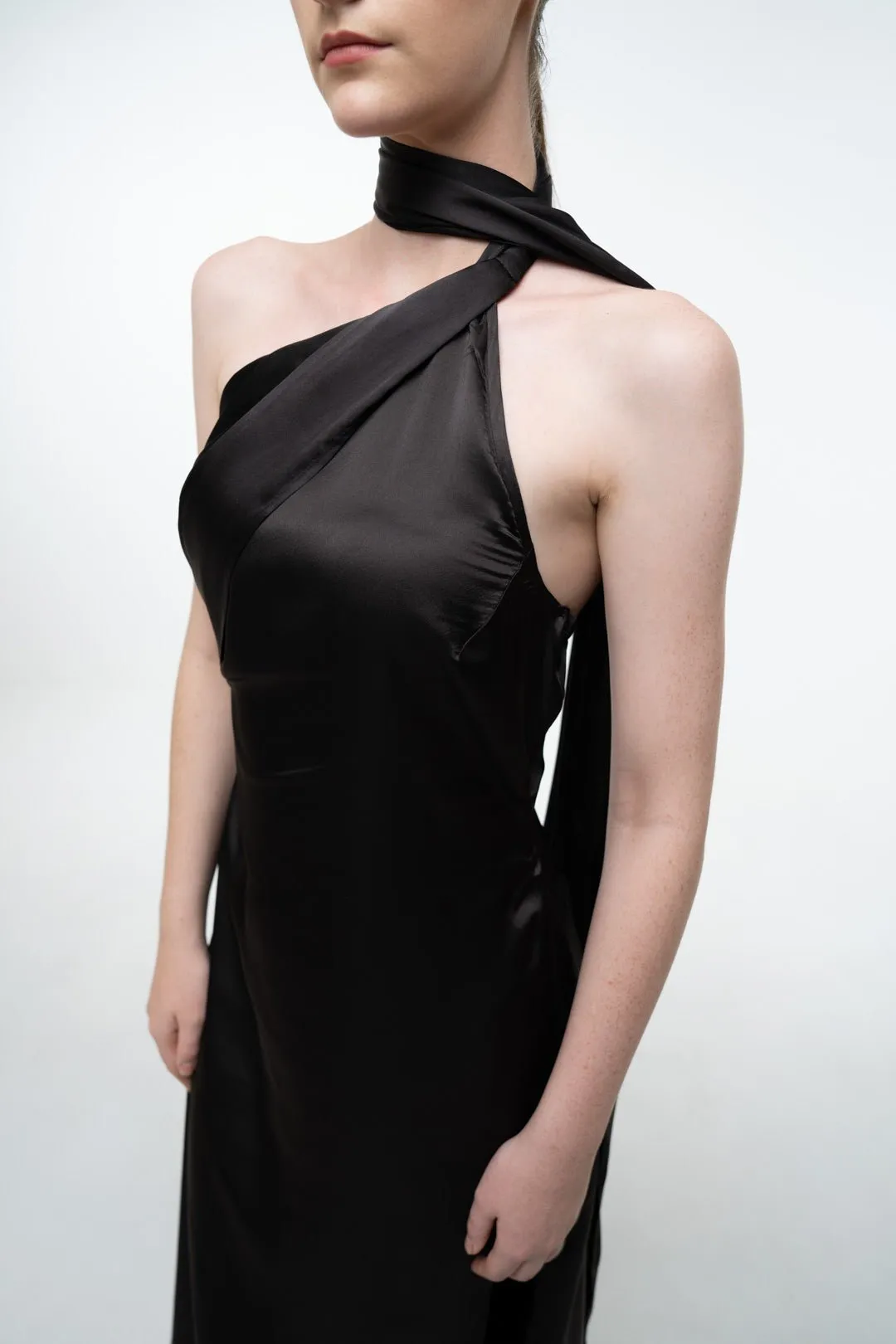 DRAPE SHAWL-NECK DRESS