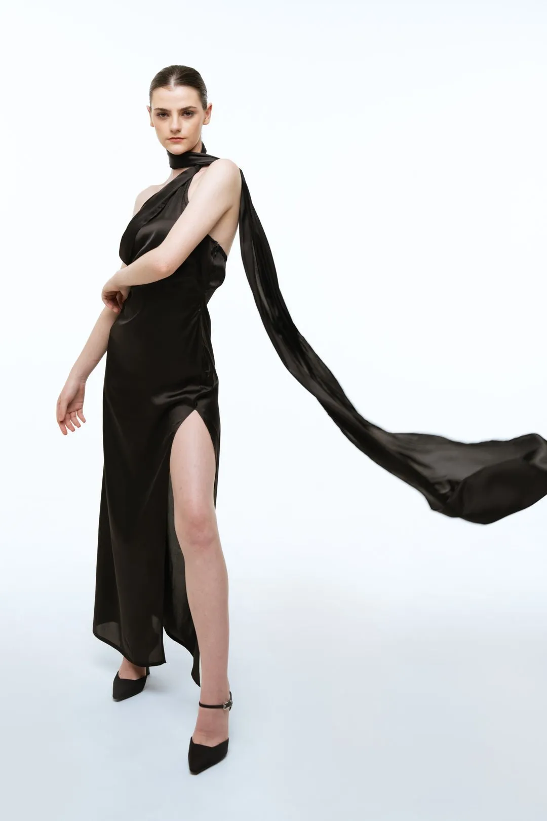 DRAPE SHAWL-NECK DRESS