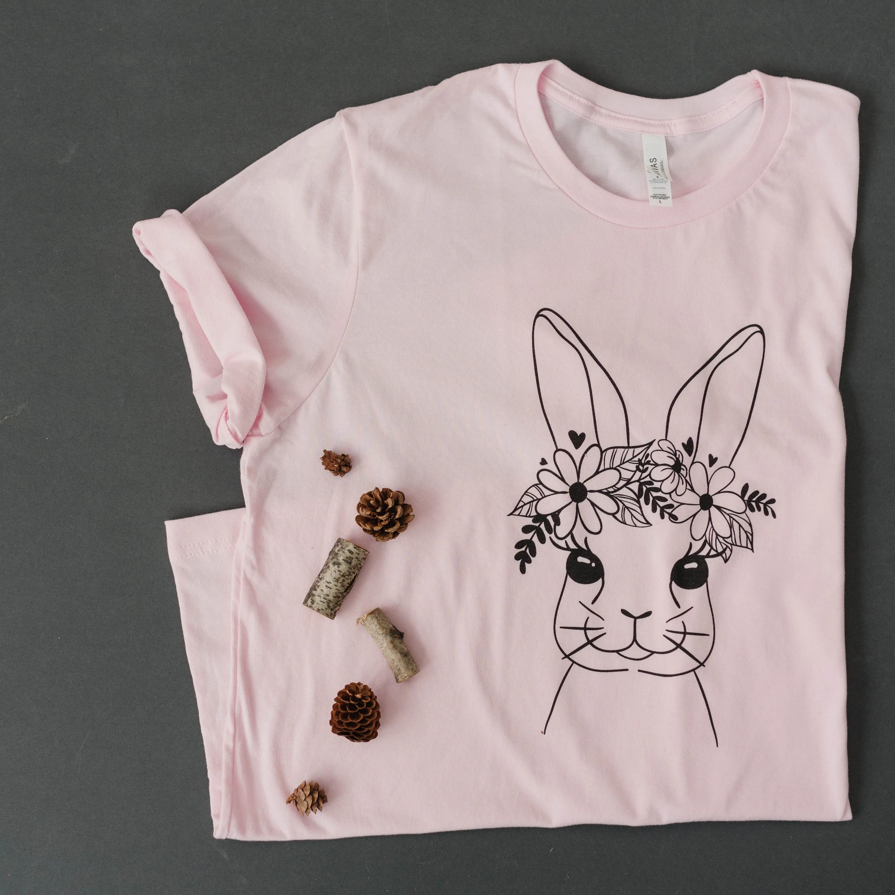 Easter Bunny Tshirt, Easter Shirt for Women, Cute Easter T-shirt for Her, Floral Easter Bunny Graphic Tee, Womens Spring Tops