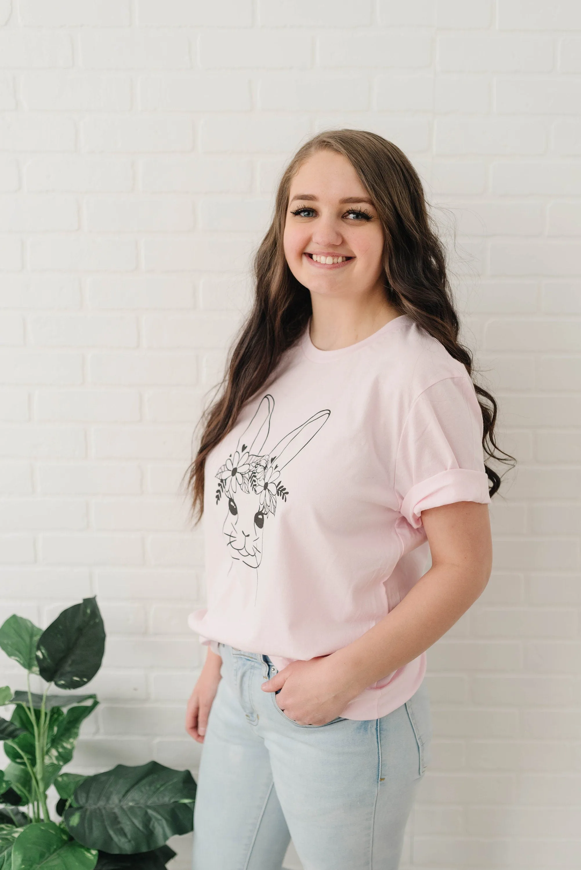 Easter Bunny Tshirt, Easter Shirt for Women, Cute Easter T-shirt for Her, Floral Easter Bunny Graphic Tee, Womens Spring Tops