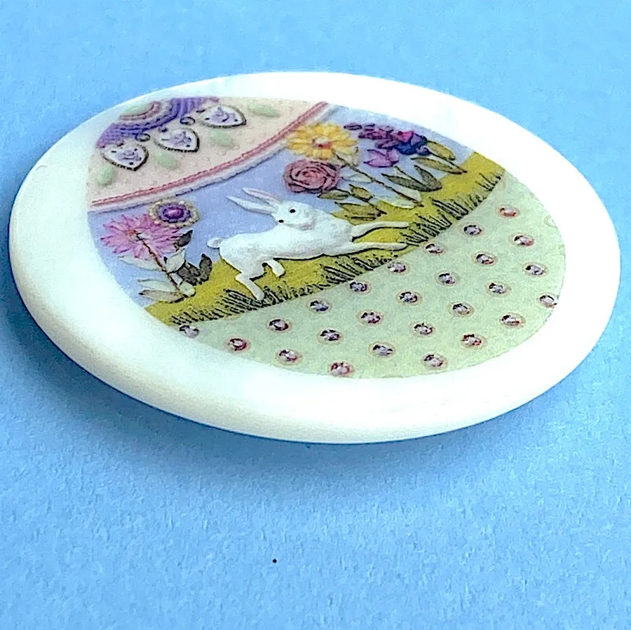 Easter Egg with Bunny Rabbit, Mother of Pearl Button, 1-3/8" #SC-1674 by Susan Clarke