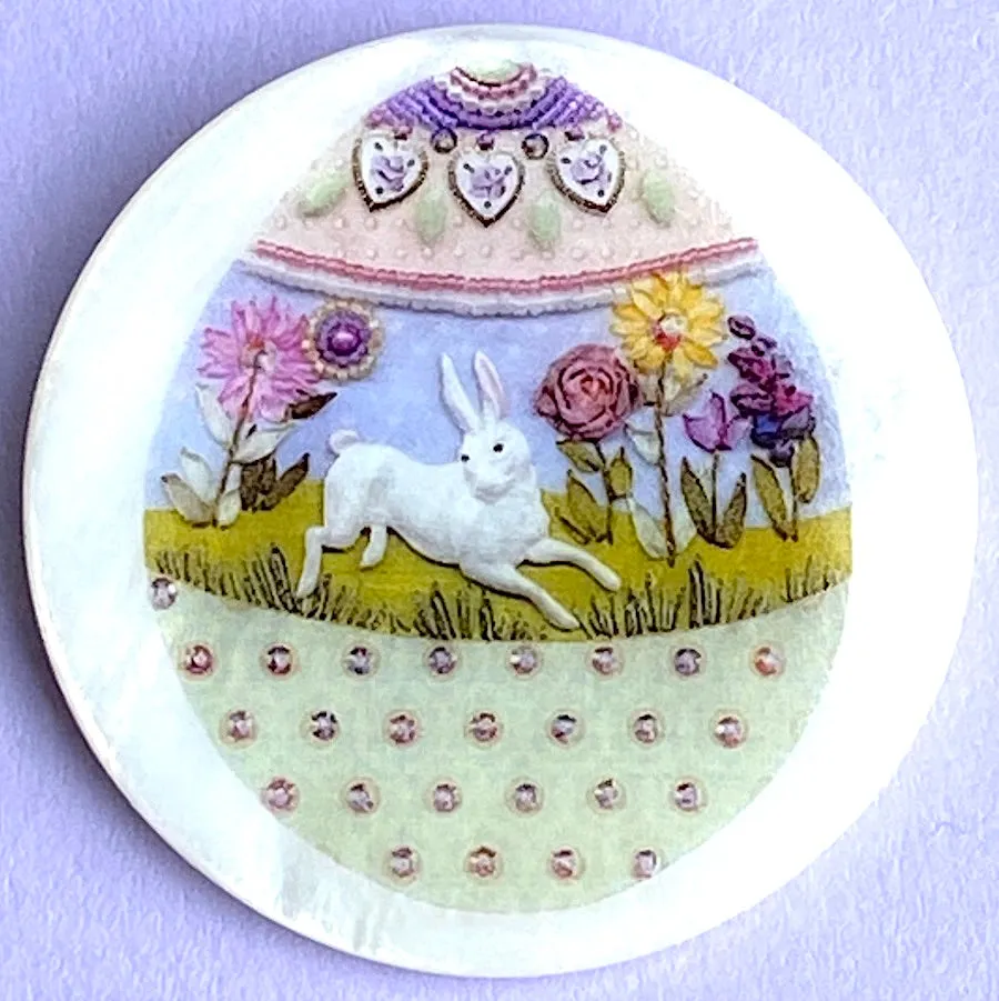 Easter Egg with Bunny Rabbit, Mother of Pearl Button, 1-3/8" #SC-1674 by Susan Clarke