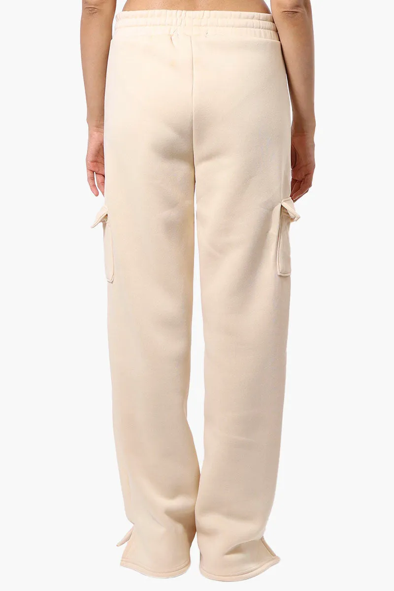 Fahrenheit Fleece Tie Waist Cargo Sweatpants - Cream