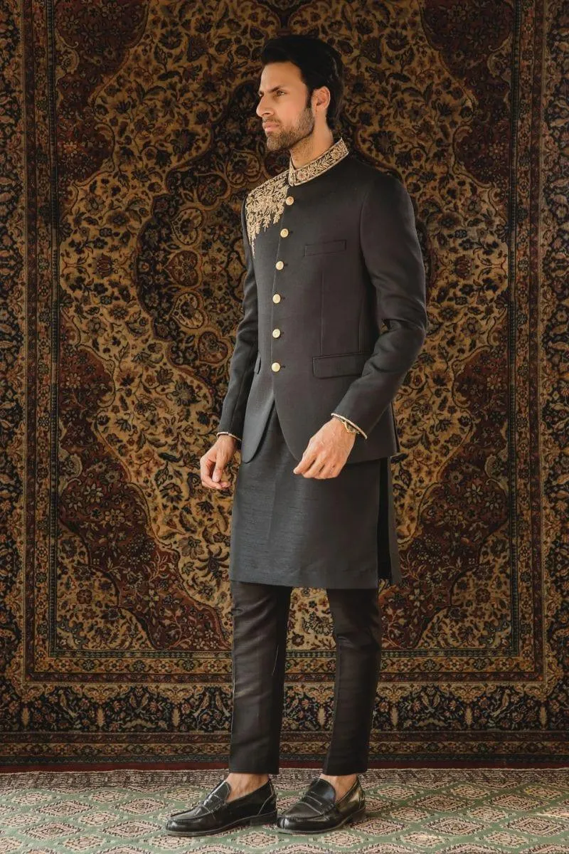 GEM Garments - Dilshad - Prince Coat - Black - 1 Piece - Viscose Polyester