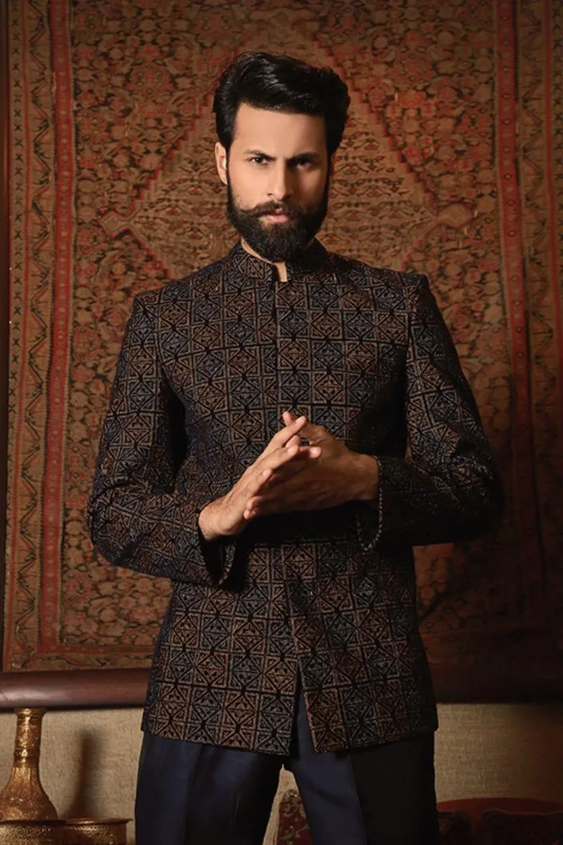 GEM Garments - Haani - Prince Coat - Navy Blue - 1 Piece - Indian Silk
