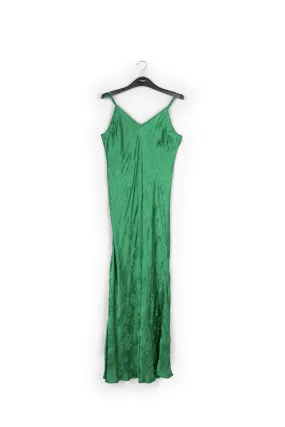 Green floral-print jacquard slip dress