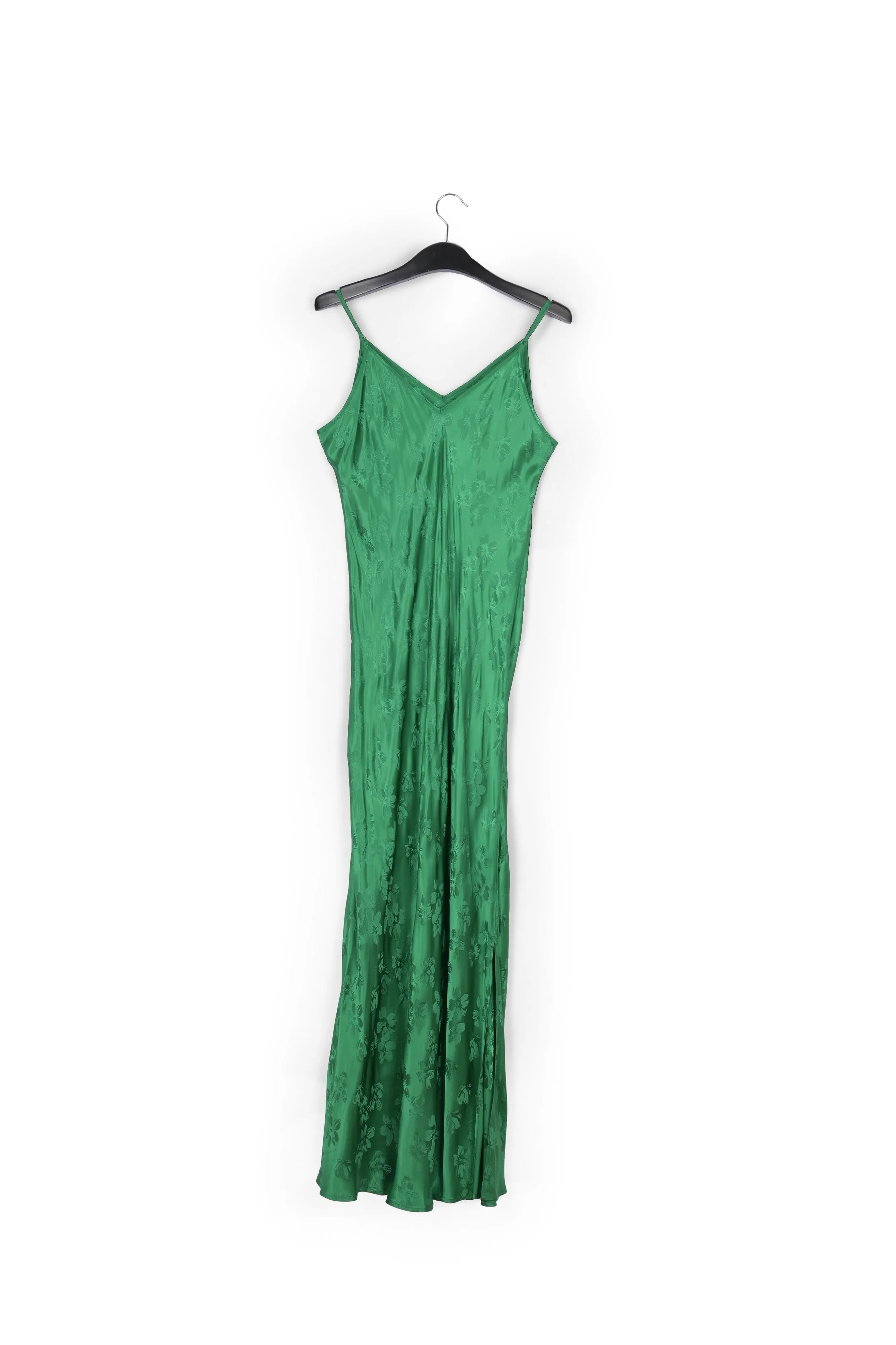 Green floral-print jacquard slip dress