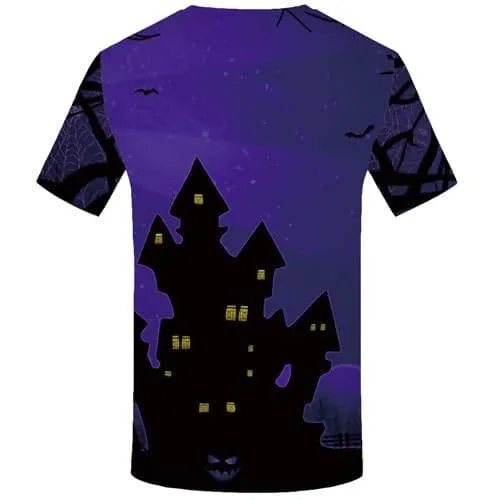 Halloween T shirts Men Party T-shirts Graphic Castle Tshirts Novelty Blue T-shirts 3d Short Sleeve Hip hop Men women Tee Top