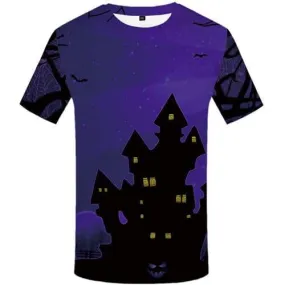 Halloween T shirts Men Party T-shirts Graphic Castle Tshirts Novelty Blue T-shirts 3d Short Sleeve Hip hop Men women Tee Top