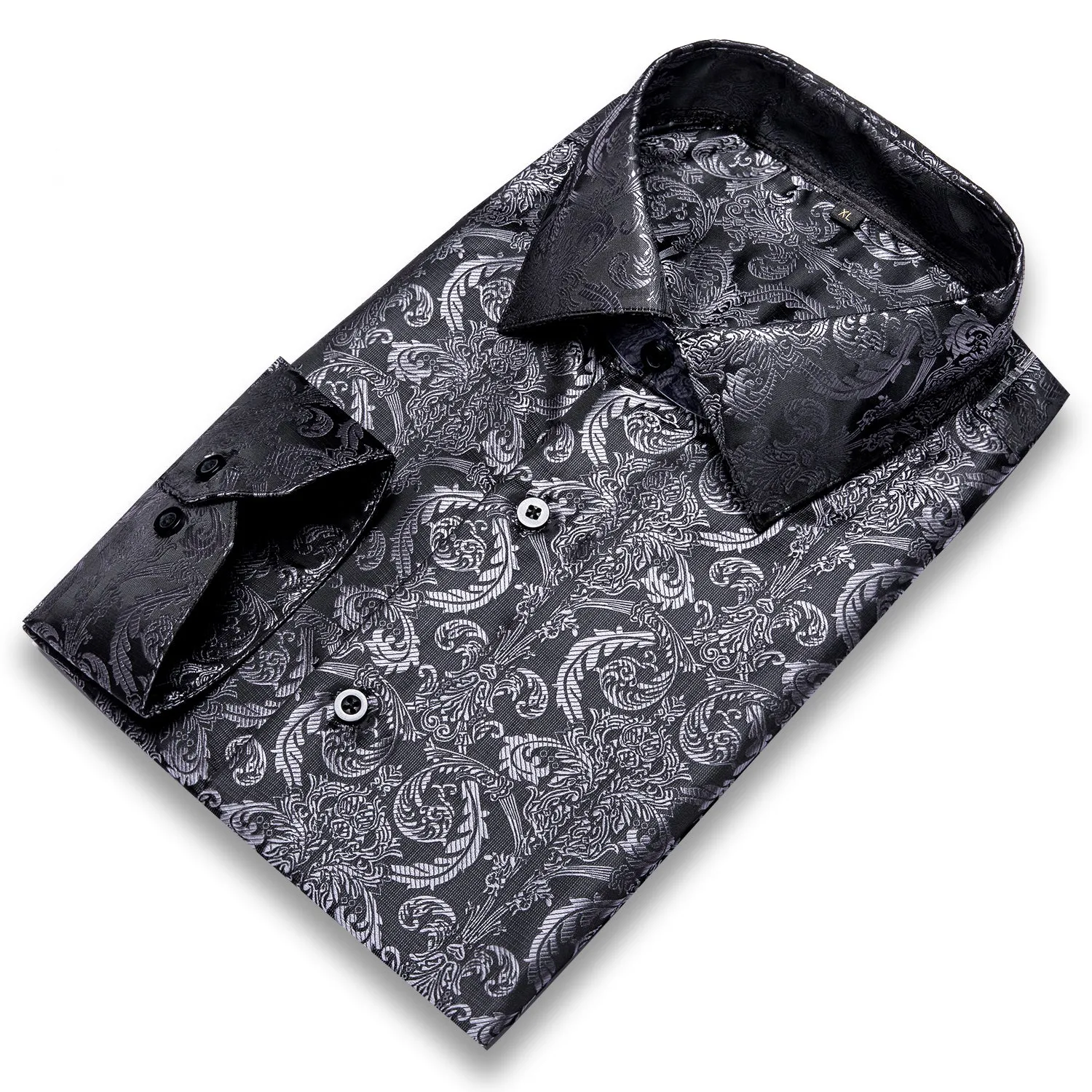 Hi-Tie Long Sleeve Shirt Dark Grey Black Jacquard Grey Floral Shirt