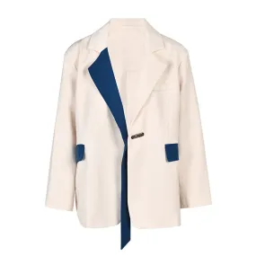 Hit Color Casual Blazers For Women Notched Collar Long Sleeve Loosr Minimalist Blazer Female Fashion Clothing