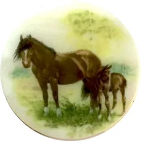 Horse Button: Mom and Foal Pearl 1-3/8" Artisan Made #SC-1488