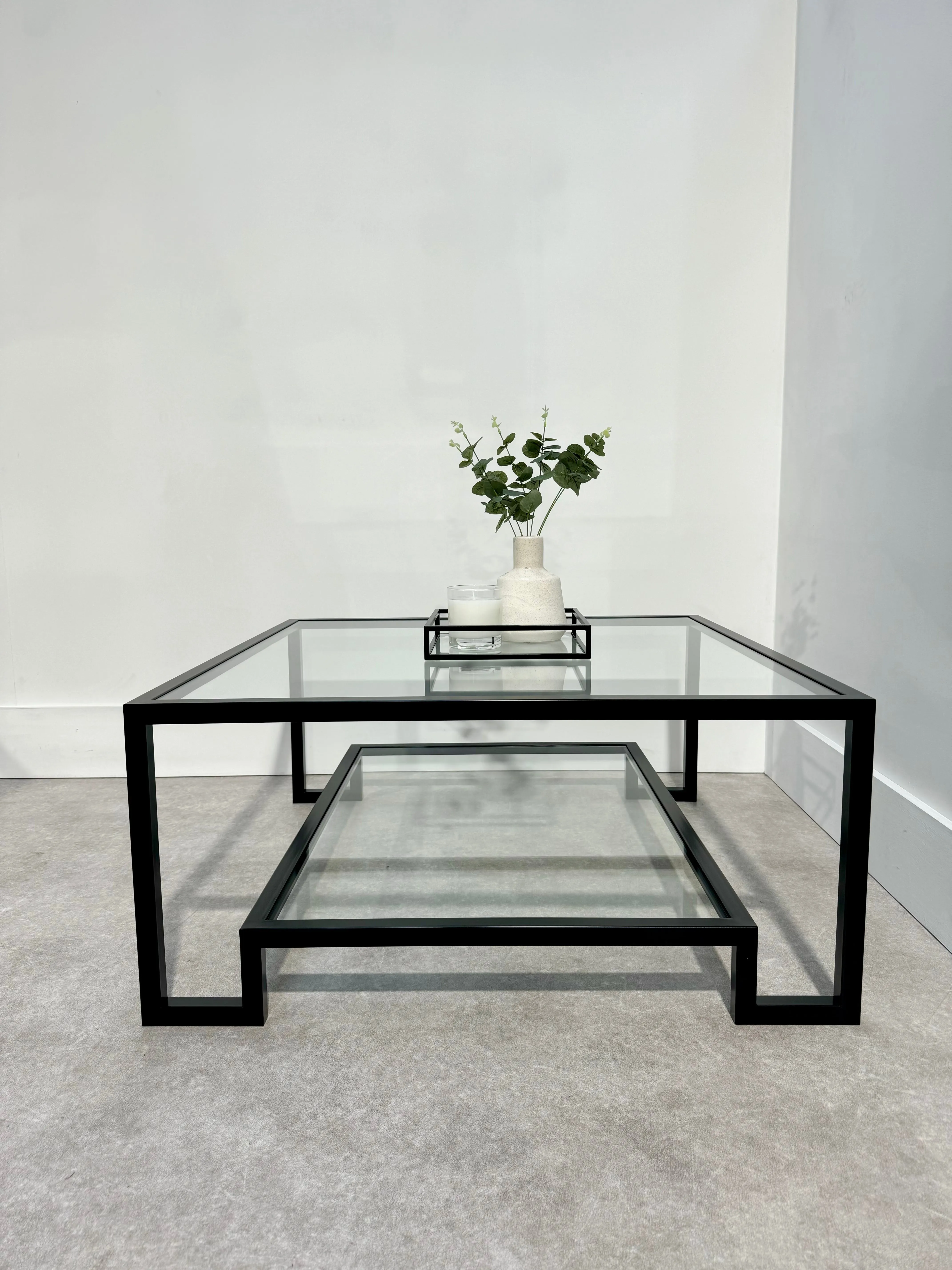 Hudson Square Glass Metal Coffee Table - Black