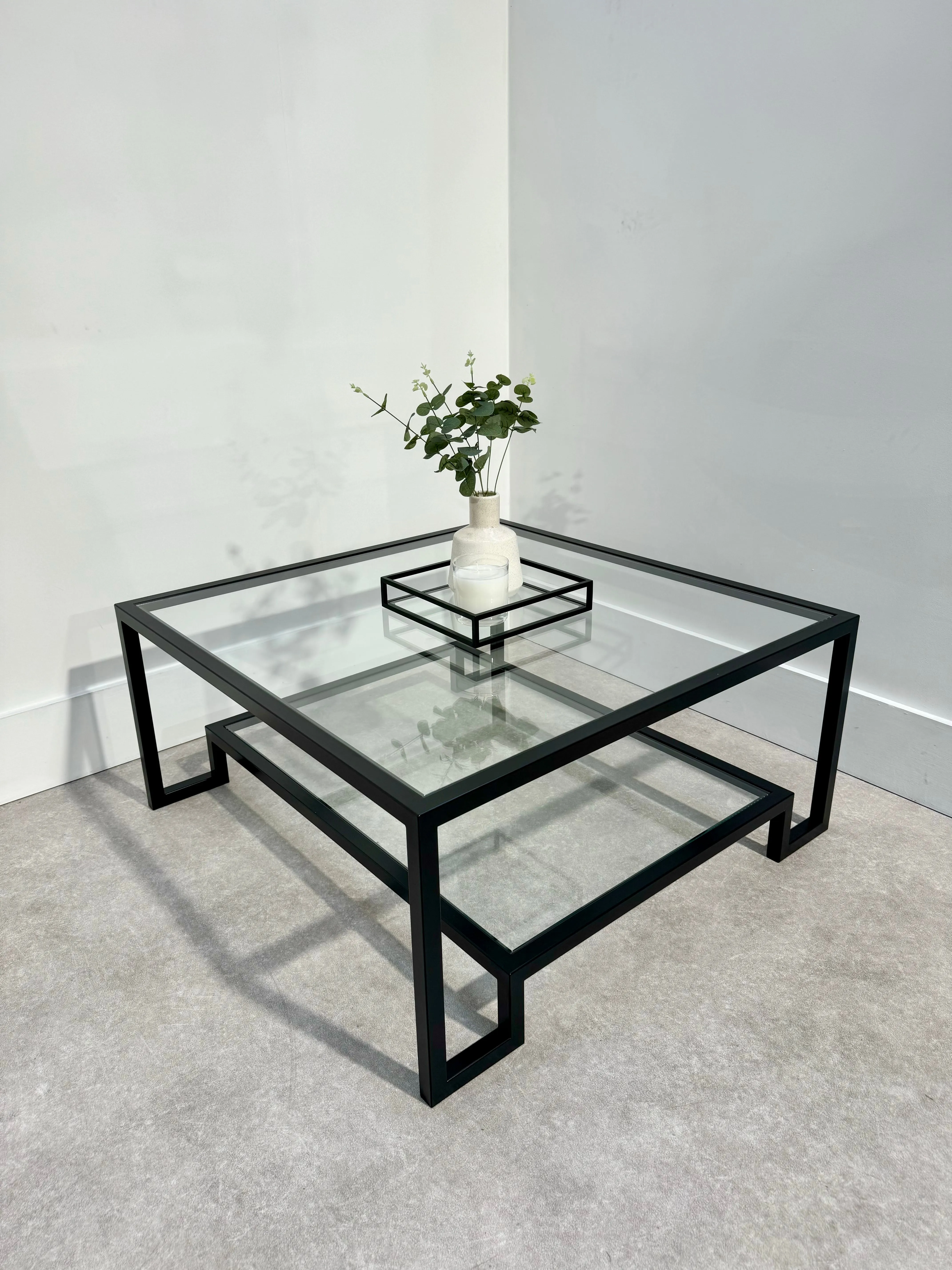 Hudson Square Glass Metal Coffee Table - Black