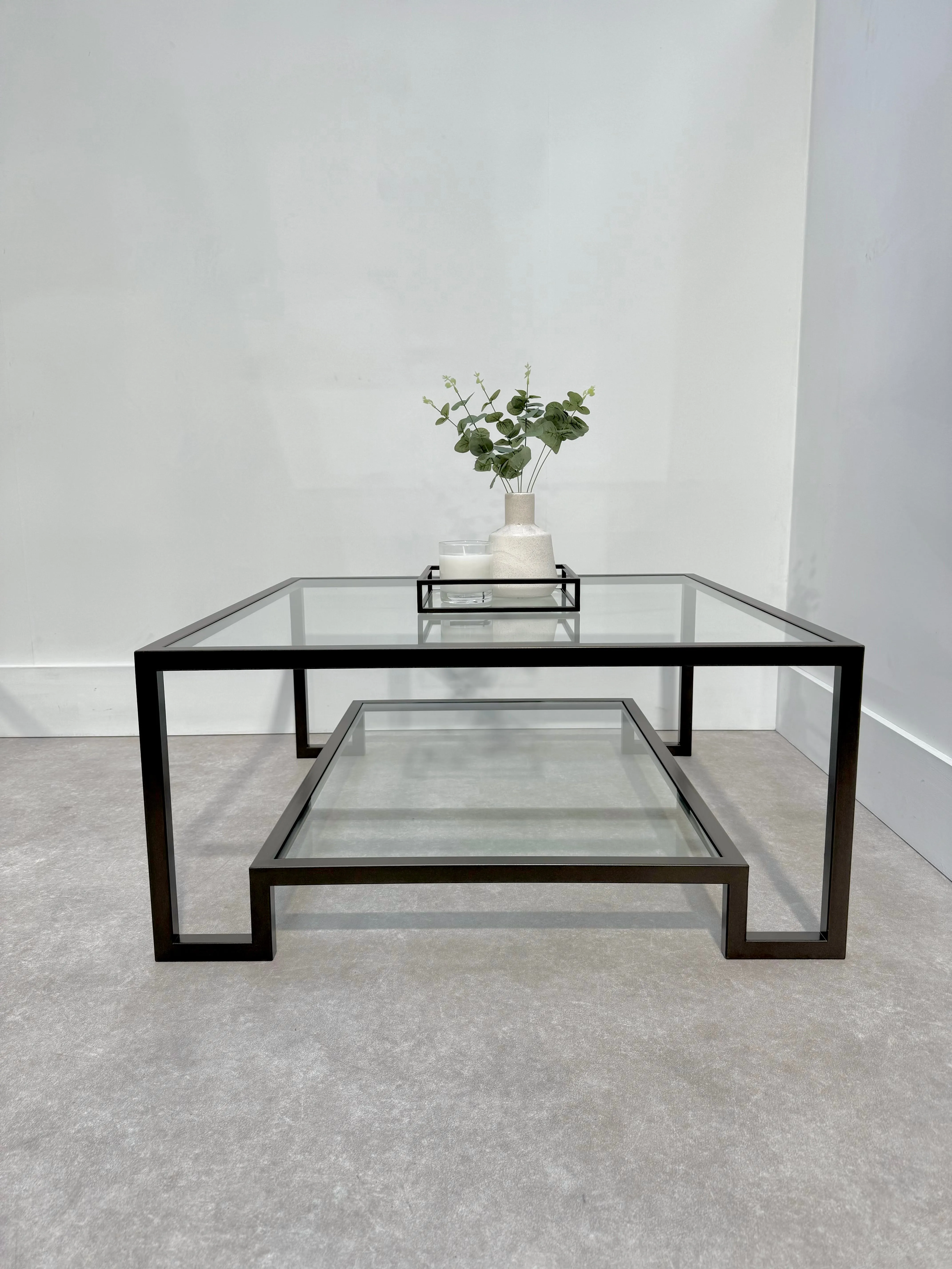 Hudson Square Glass Metal Coffee Table - Dark Bronze