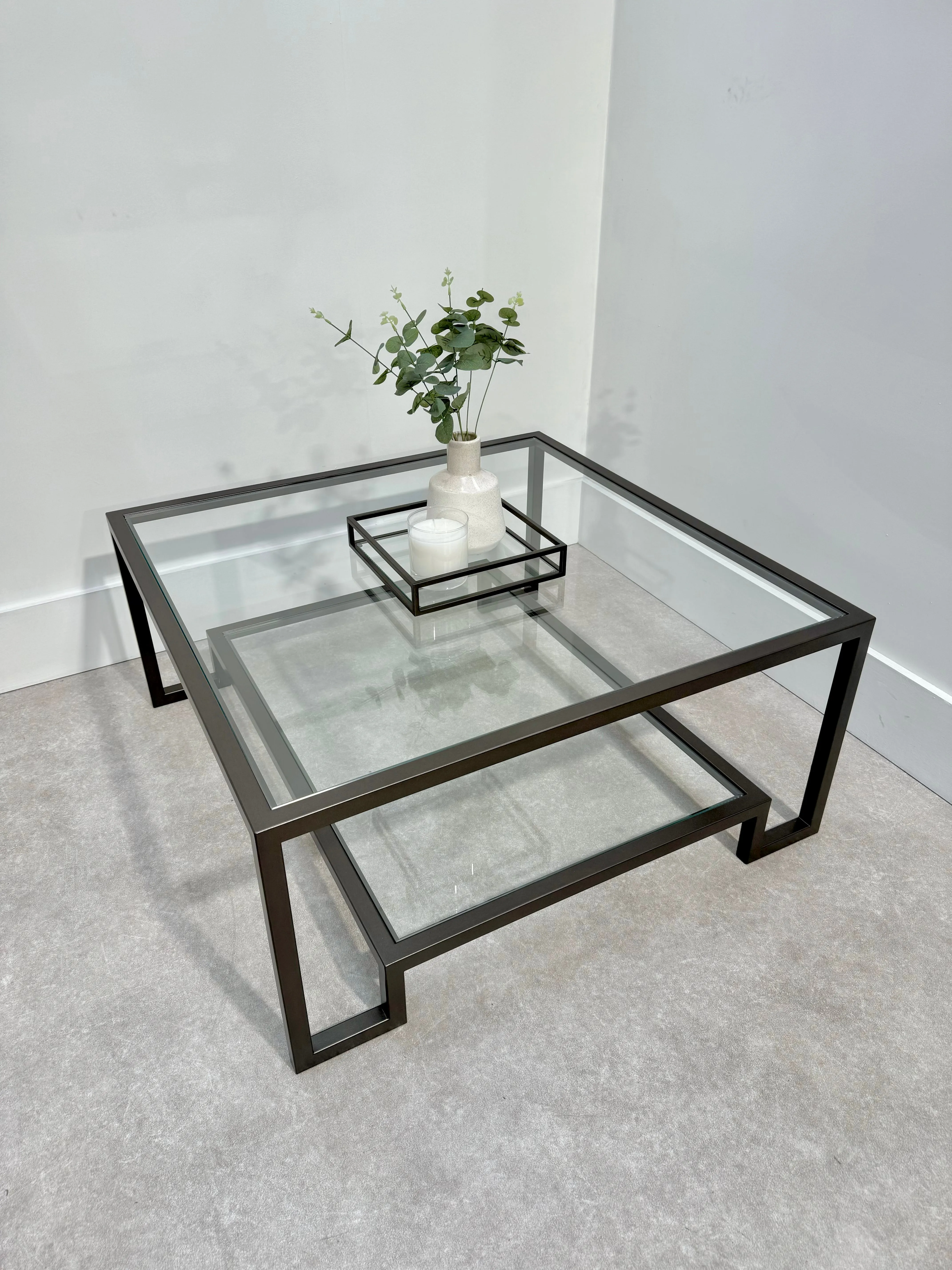 Hudson Square Glass Metal Coffee Table - Dark Bronze