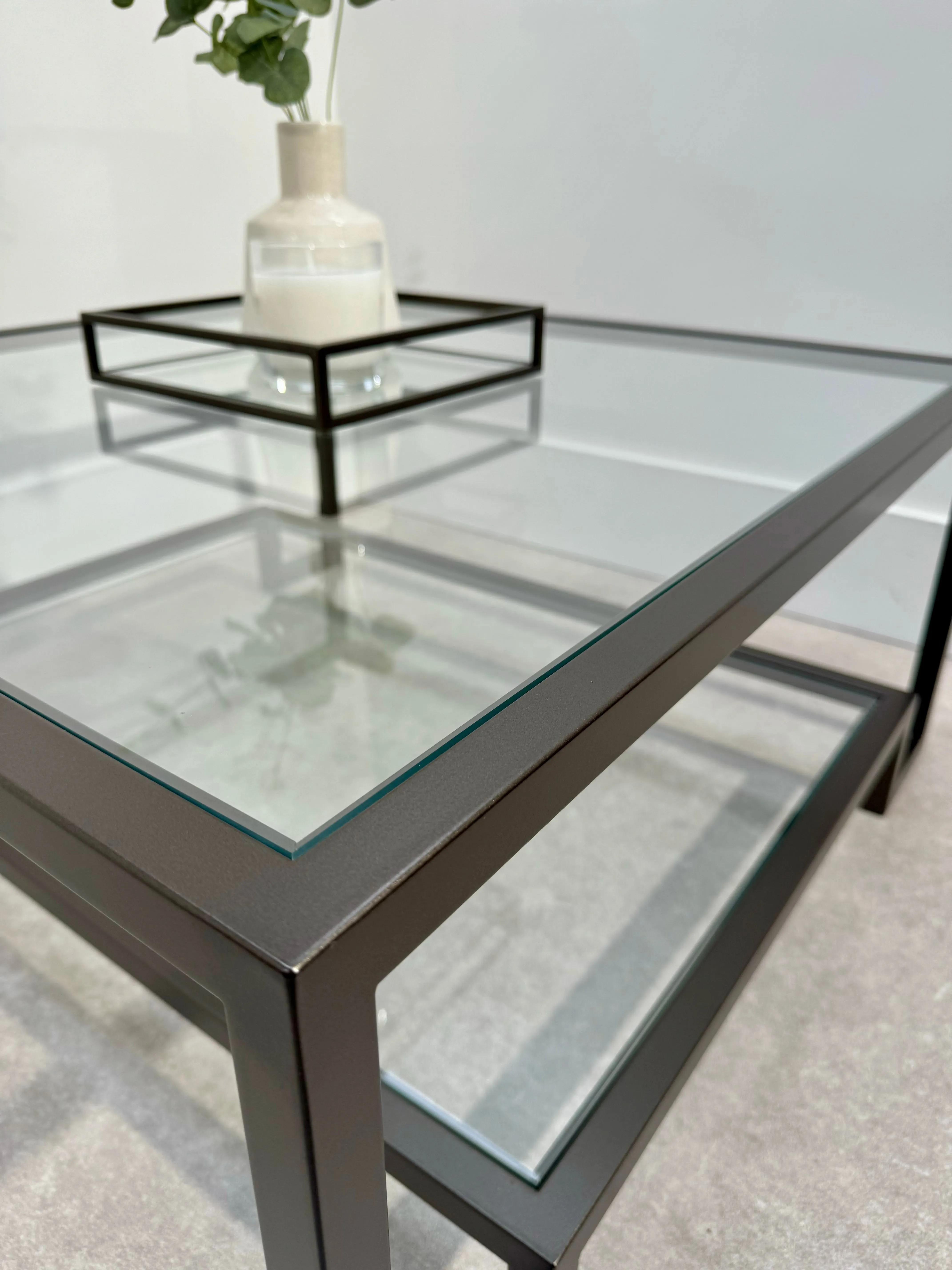 Hudson Square Glass Metal Coffee Table - Dark Bronze