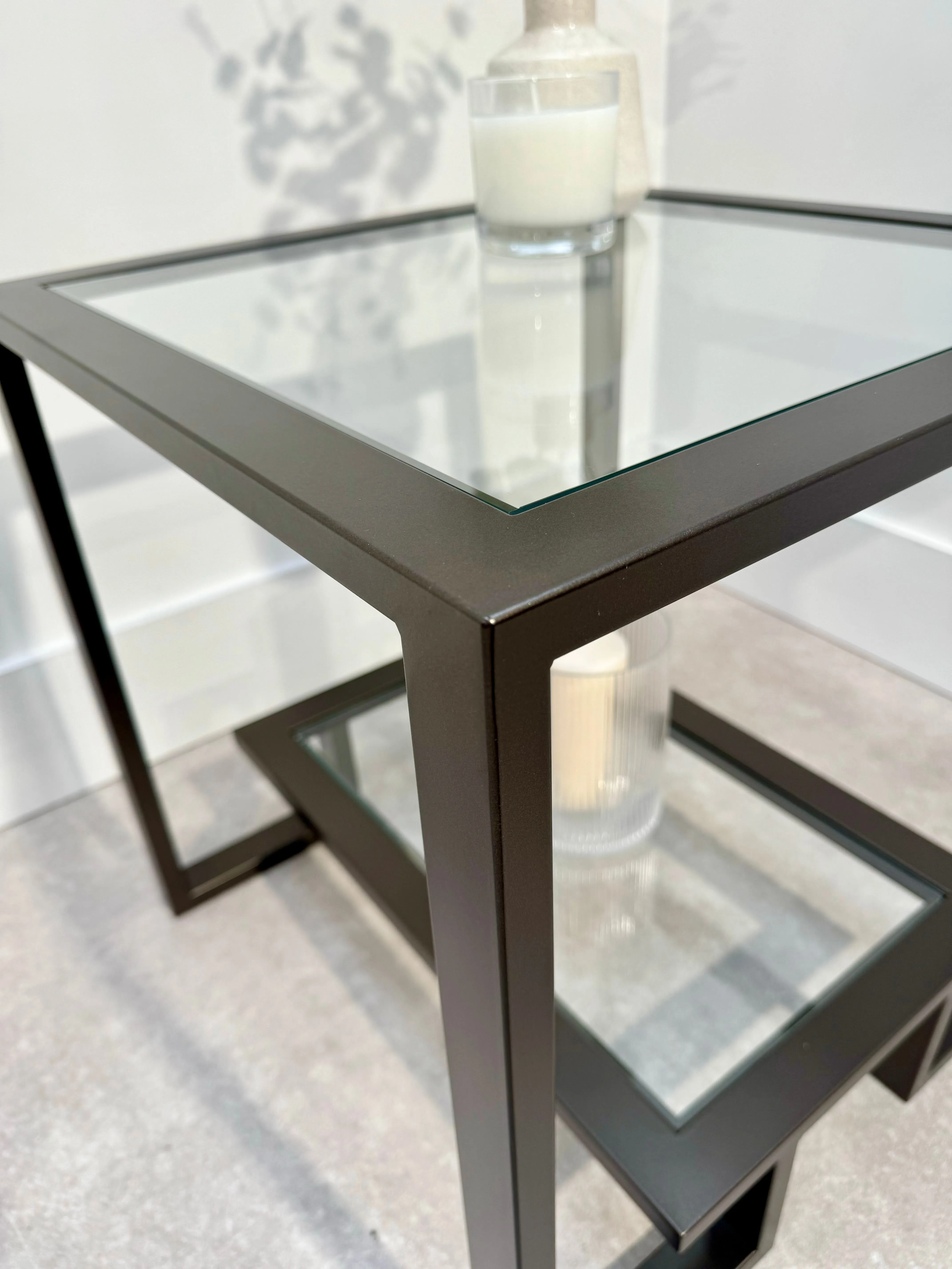 Kinsley Glass Metal Side Table - Dark Bronze