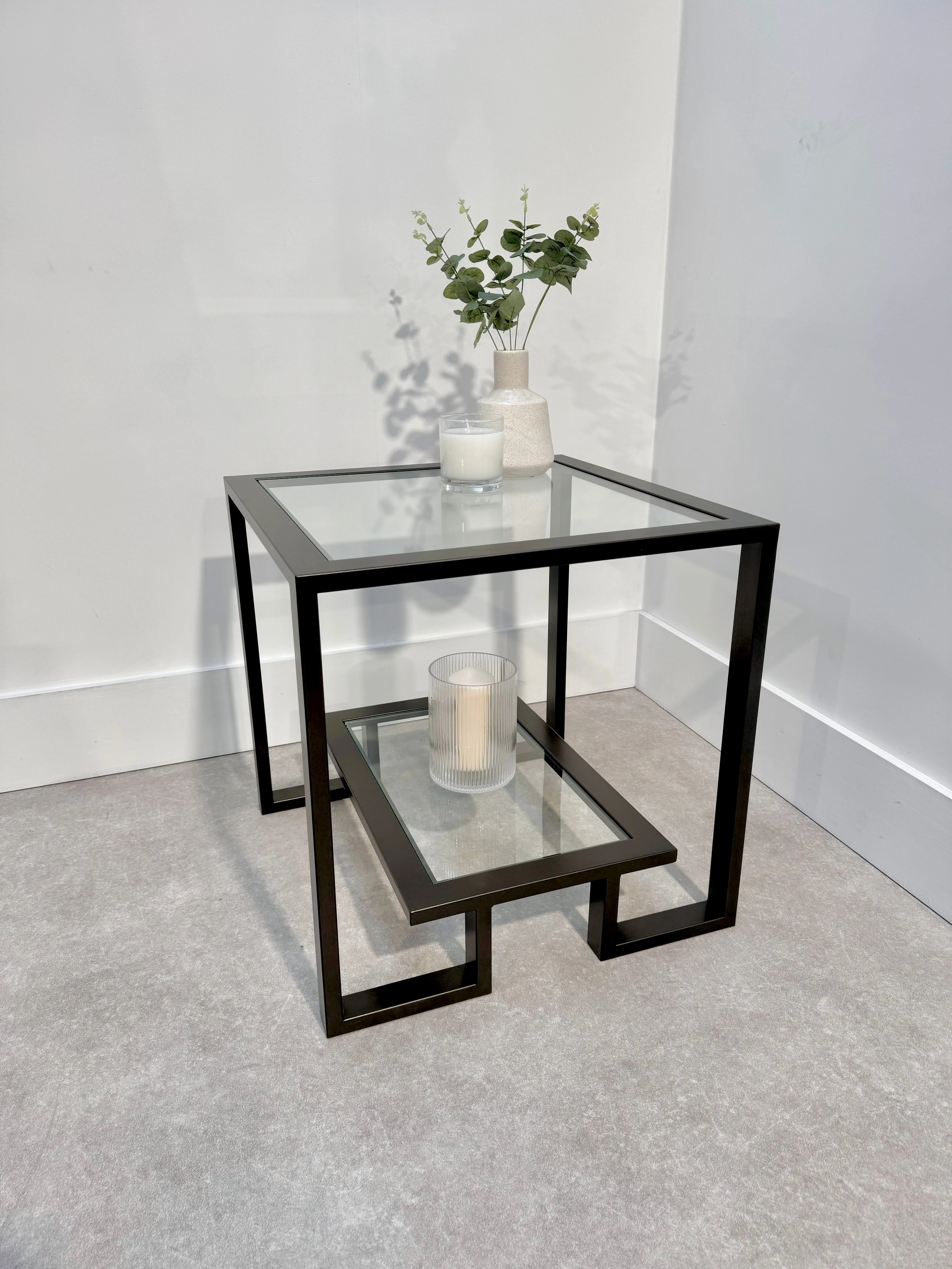 Kinsley Glass Metal Side Table - Dark Bronze