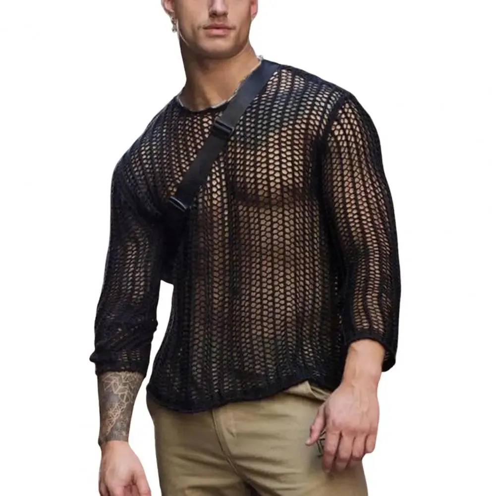 Knit Mesh Men's Long Sleeve Top